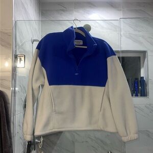Blue and White Quarter-Zip Fleece Pullover